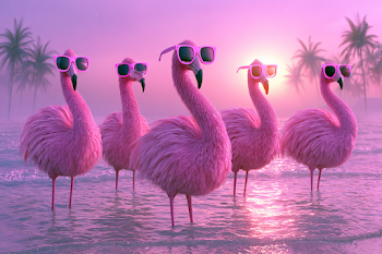 Retro Flamingos at Sunset: A Surreal Tropical Dream