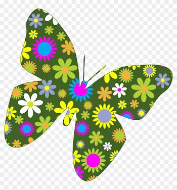 Retro Floral Butterfly - Butterfly And Flower Clip Art