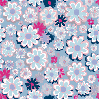 Retro Floral Pattern with Daisies on Dusty Blue Background