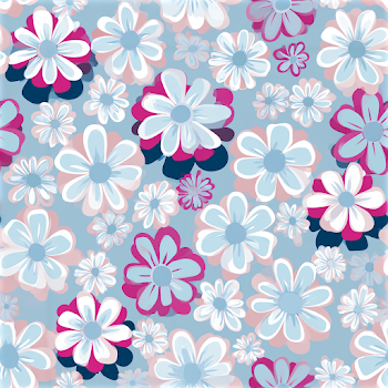 Retro Floral Pattern with Daisies on Dusty Blue Background