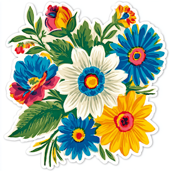 Retro Floral Sticker Clip Art
