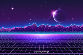 Retro futuristic landscape of universe background Free Vector