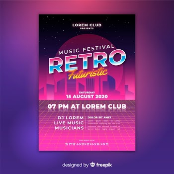 Retro futuristic music poster template Free Vector
