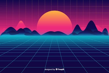 Retro futuristic sci-fi landscape background, purple color Free Vector
