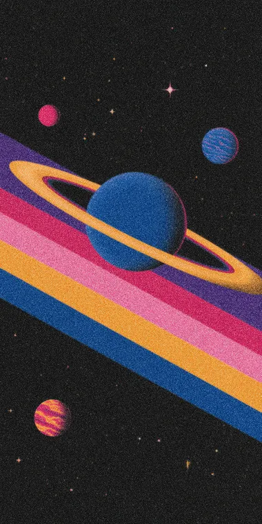 Retro Futuristic Space Art Featuring Saturn and Colorful Planets Retro Futuristic Space Art Featuring Saturn and Colorful Planets