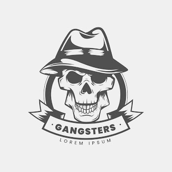 Retro gangster mafia logo with skull Free Vector