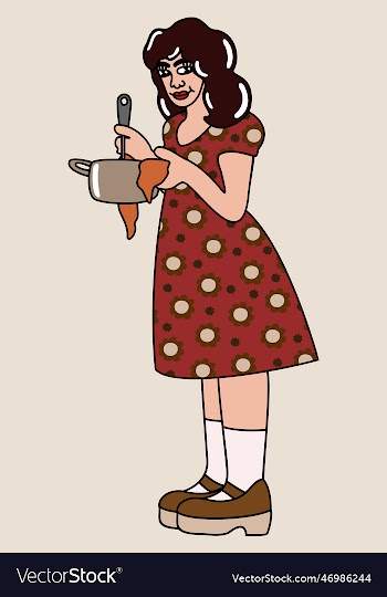 retro girl young woman with saucepan isolated