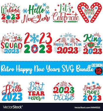 retro happy new year svg bundle