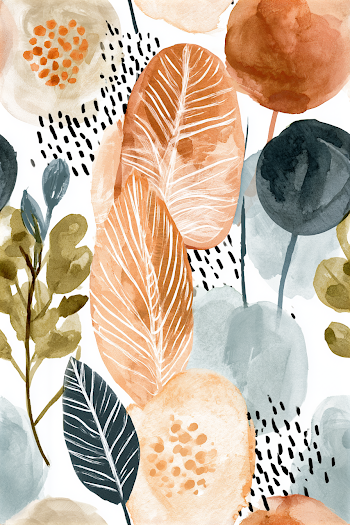 Retro Peach and Leaf Pattern