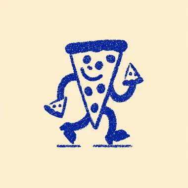 Retro Pizza Mascot Character Walking in 1950s Style Retro Pizza Mascot Character Walking in 1950s Style