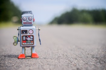 Retro robot on the road