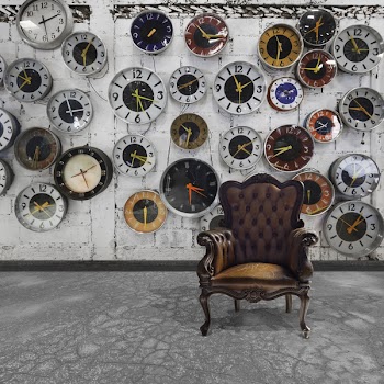 retro room with clocks decorated on the wall