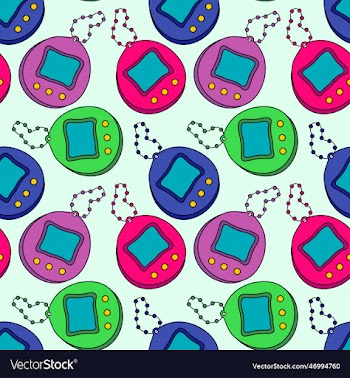 retro seamless pattern set colorful tamagotchi