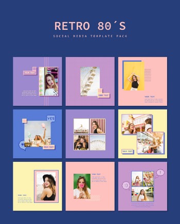 Retro social media template pack Free Psd