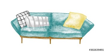 Retro sofa hand drawn vector illustration