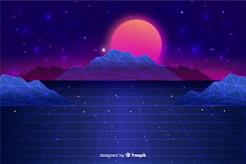 Retro style futuristic landscape background Free Vector