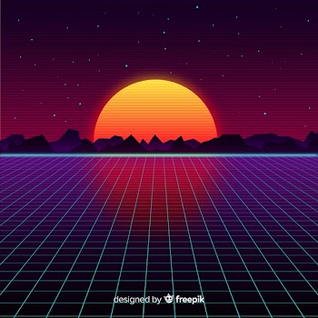 Retro style futuristic landscape background Free Vector