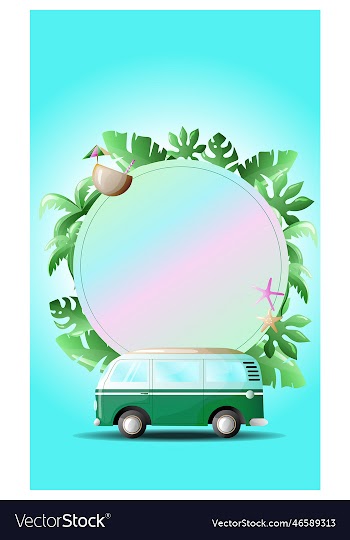 retro van palm trees and coconut
