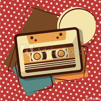 retro vintage music cassette recorder tape memphis background vector illustration