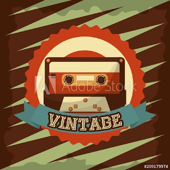 retro vintage musical cassette tape record emblem vector illustration