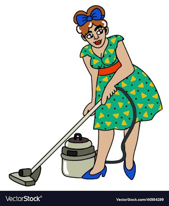 retro woman woman with a cleaner isolated