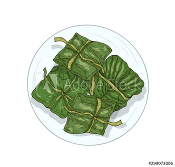 Rice in banana leaves hand drawn vector illustration