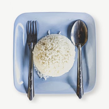 Rice on blue plate collage | Free PSD - rawpixel
