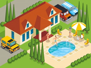 Rich people villa isometric illustration Free Vector
