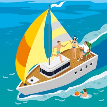 Rich people yacht isometric illustration Free Vector