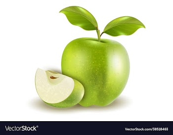 ripe green apple with leaves and slice isolated