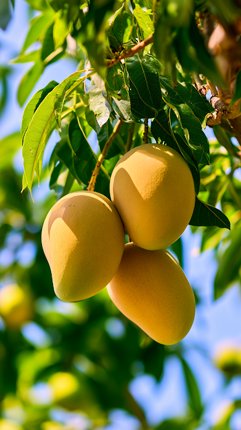 Ripe Mangoes in a Sunlit Orchard
