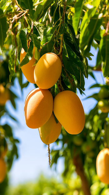 Ripe Mangoes in Sunlit Orchard