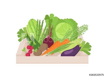 Ripe organic vegetables in wooden box isolated on white background