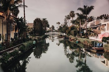 river between houses