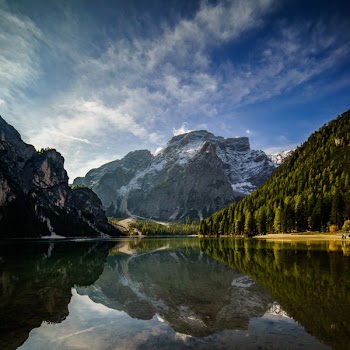 river between trees and mountains