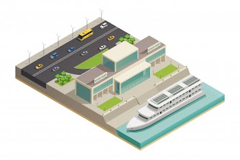 River port cruiser isometric composition Free Vector