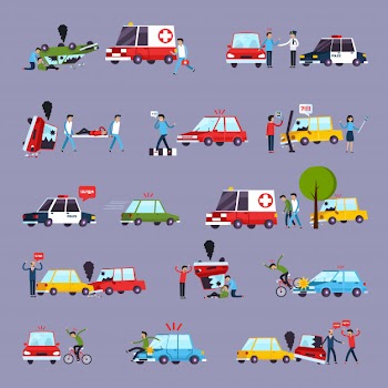Road accident icons set Free Vector