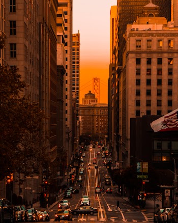 Road Between Two High-rise Buildings
