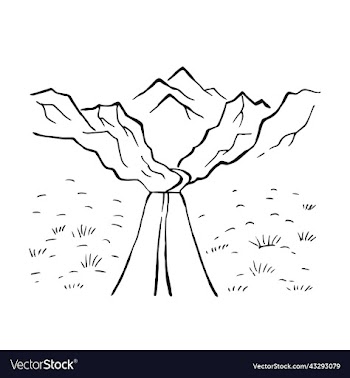 road to mountains hand drawn landscape black on