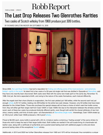 ROBB REPORT — THE LAST DROP DISTILLERS