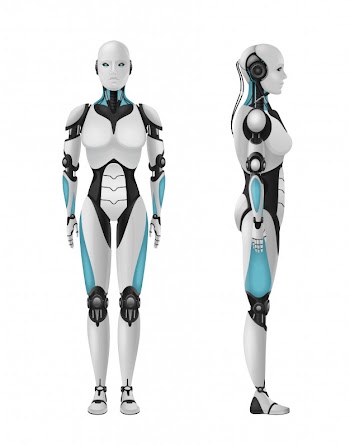 Robot android female realistic 3d composition of humanoid robot with feminine body on blank Free Vector