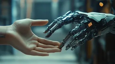 Robot Hand and Human Hand in Contrast: Technology Meets Humanity 16:9 Robot Hand and Human Hand in Contrast: Technology Meets Humanity 16:9