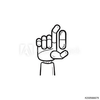 Robot hand with pill hand drawn outline doodle icon