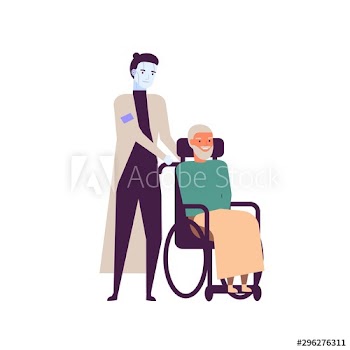 Robot nurse for elderly people flat vector illustration