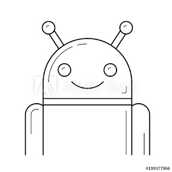 Robot phone vector line icon isolated on white background