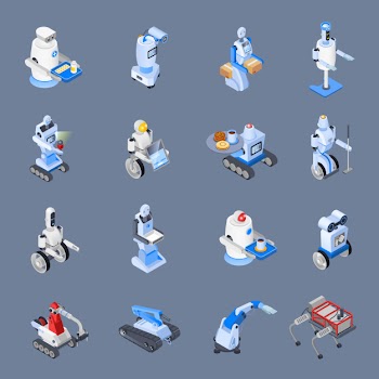Robot professions icon set Free Vector