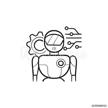 Robot with digital circuit hand drawn outline doodle icon