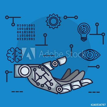 robotic hand with artificial intelligence icons
