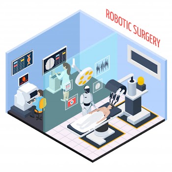 Robotic surgery isometric composition Free Vector