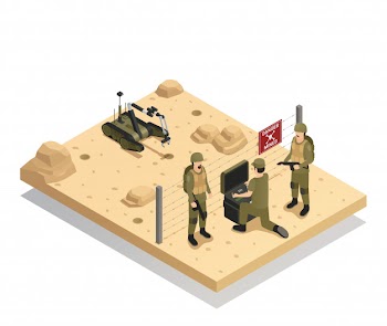 Robots sapper isometric composition Free Vector